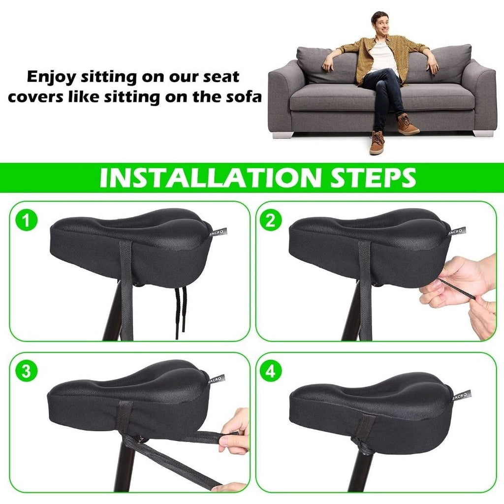 Bike Seat Cushion - Gel Padded Bike Seat Cover for Men Women Comfort, Extra Soft Exercise Bicycle Seat Compatible