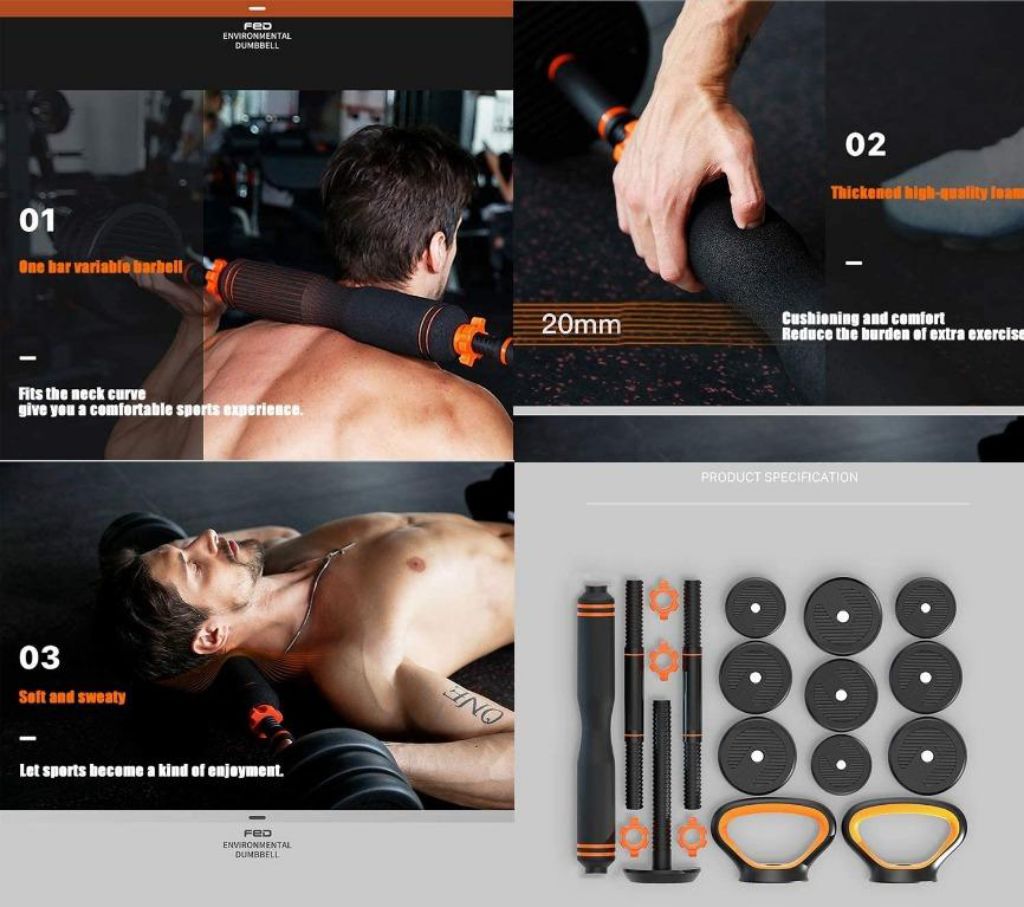 6-in-1 Free Dumbbells Weights Set 4 Multifunctional Barbell Kettlebells Push Up Stand FED