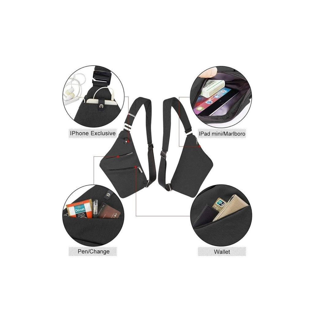 Fendon Small Black Sling Crossbody Backpack Shoulder Bag for Men Women, Lightweight One Strap Backpack Sling Bag Backpack for Hiking Walking Biking Travel Cycling USB Charger Port-Nylon