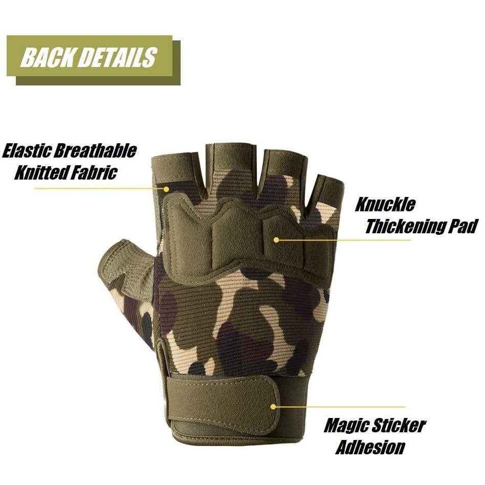 Fingerless Workout Gym Gloves, Knuckle Protective Breathable Lightweight Outdoor Gloves