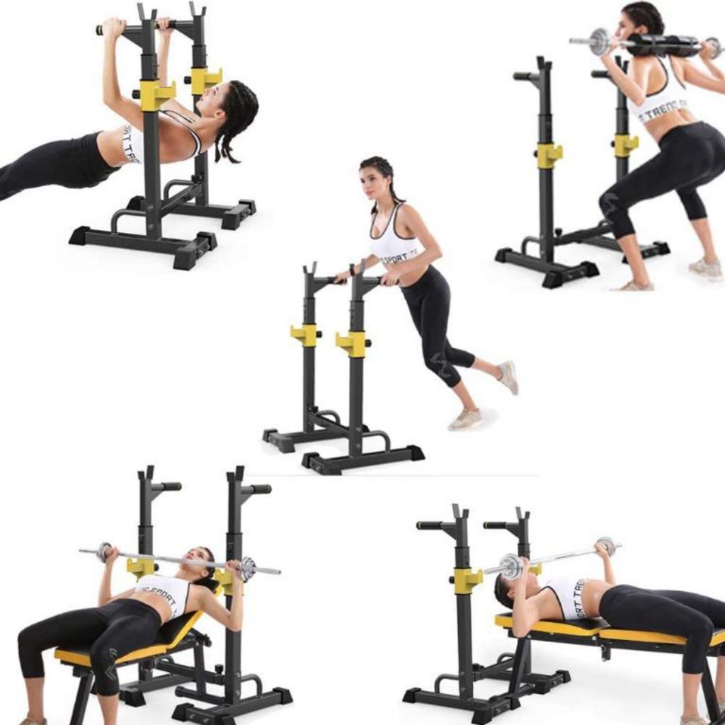 Adjustable Heavy Duty Squat Rack Stand Power Weight Bench Support, Multifunction Sturdy Durable