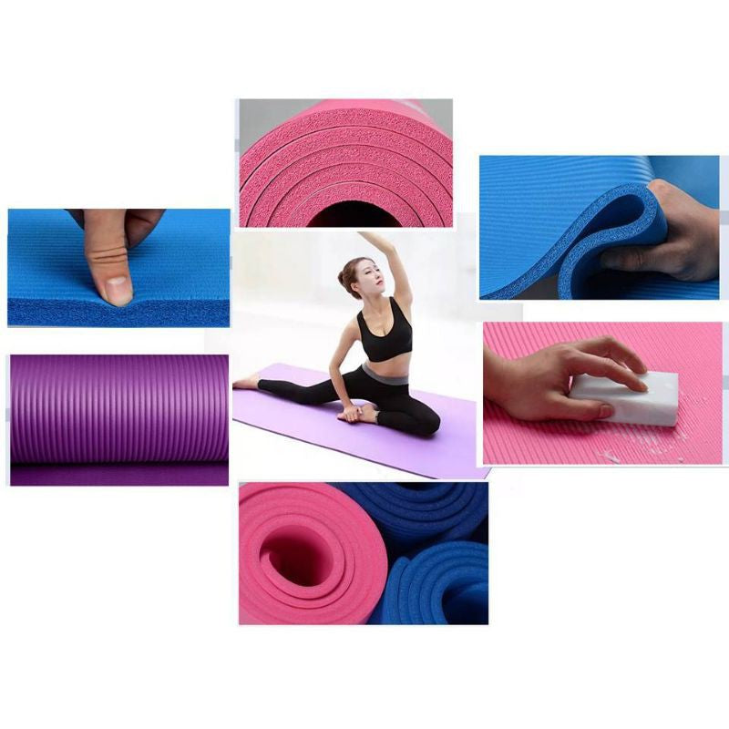 NBR Yoga Mat Non-Slip Workout Mat for Yoga, Pilates and Exercises Extra Wide 183cm x 61cm Thickness 10mm with Carrying Strap