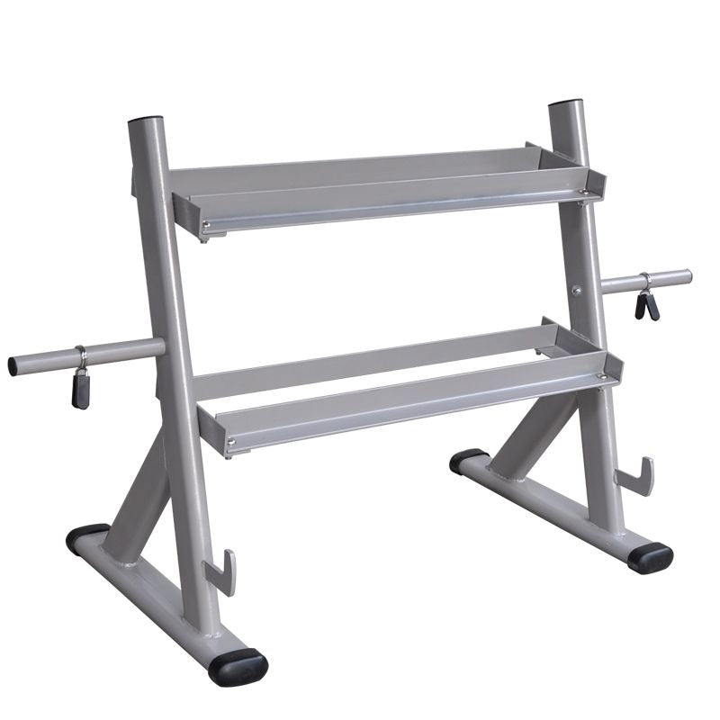 Pedon 2-TIER DUMBBELL RACK WITH SIDE WEIGHT PLATE STORAGE & BARBELL STORAGE