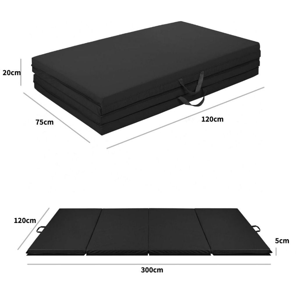Folding Gym Mat 4-Panel Exercise Gymnastics Aerobics Workout Fitness Floor Mats w/Carrying Handles