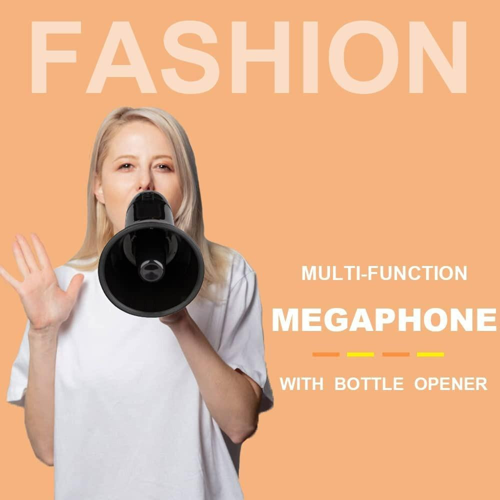Portable Megaphone Bullhorn 20 Watt Power Megaphone Speaker Voice and Siren/Alarm Modes with Volume Control and Strap (Black) Loudspeaker