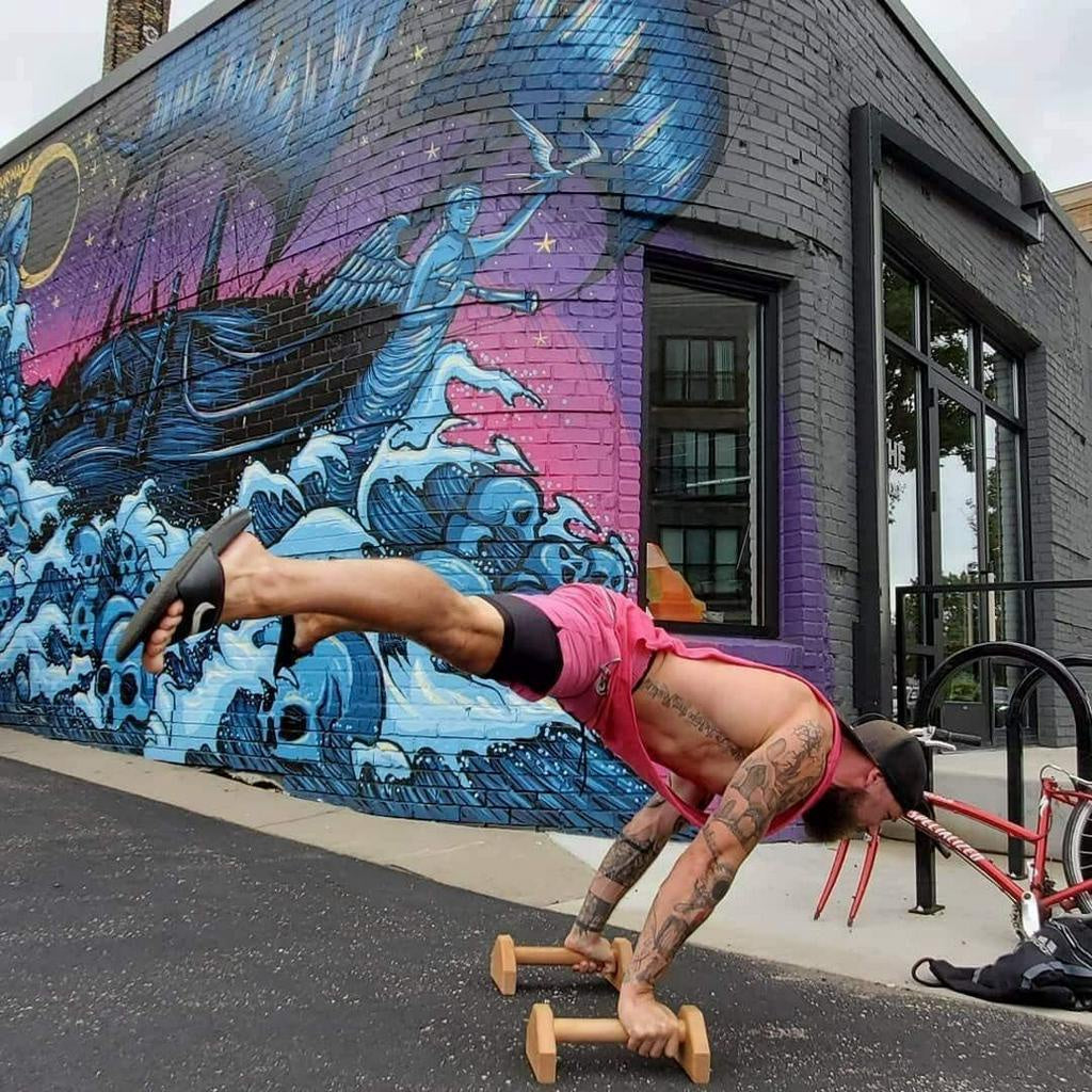 Wood Parallettes Handstand Pushups Stands Bars Gymnastic Russian Style Stretch Push-Ups Double Rod