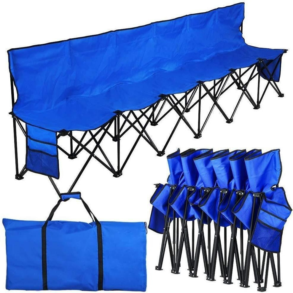 Portable 6-Seater Folding Team Sports Sideline Bench with Back