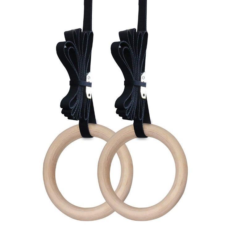 Wooden Gymnastic Rings(pair) Olympic Heavy Duty Adjustable Straps Pull Ups and Dips