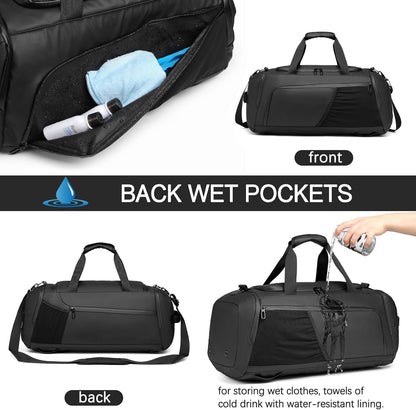 Gym bag for Men with Shoes Compartment - 40L Duffle Bag for Travel with Wet Pocket,3 in 1 Waterproof Sports Bags and Gym Backpack with Water Bottle Holder, Black, Fashion business weekender Overnight