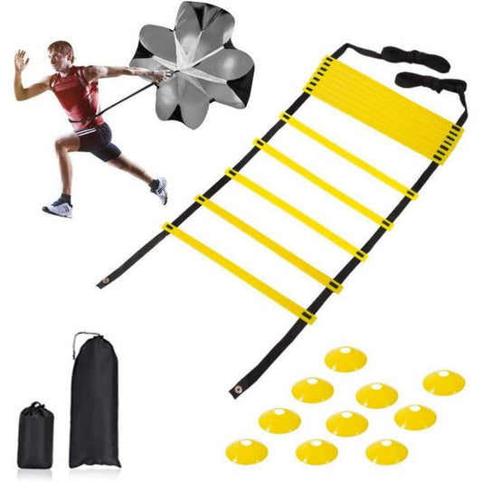 Agility Ladder Speed Resistance Parachute 5 Disc Cones and Carry Bag
