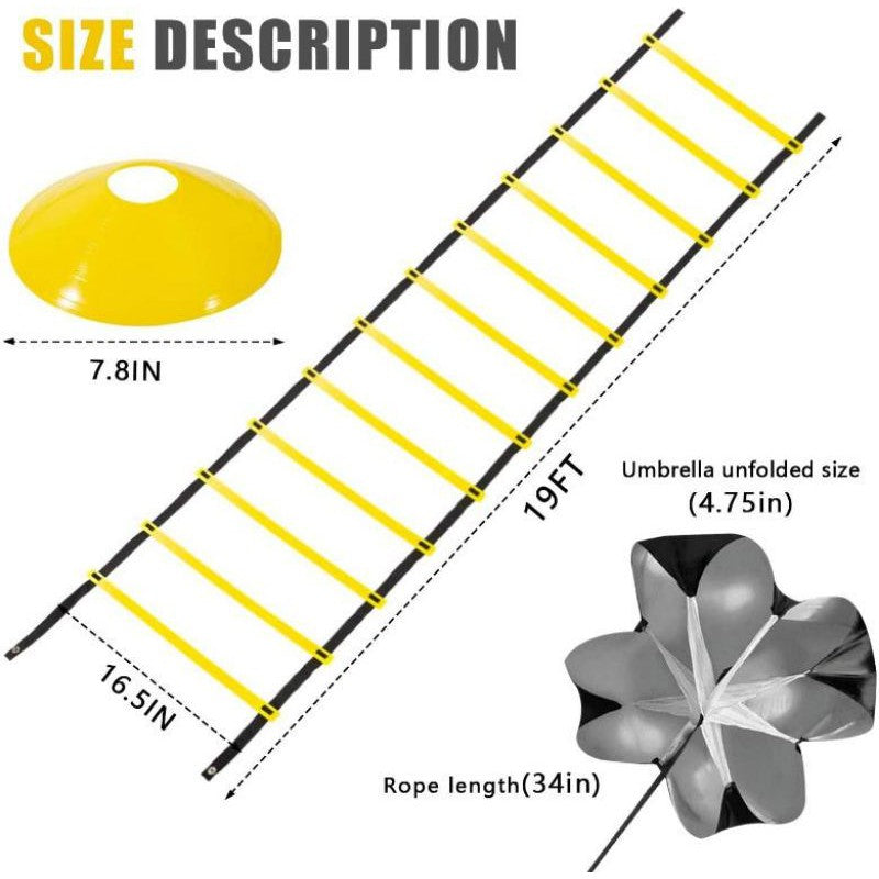 Agility Ladder Speed Resistance Parachute 5 Disc Cones and Carry Bag