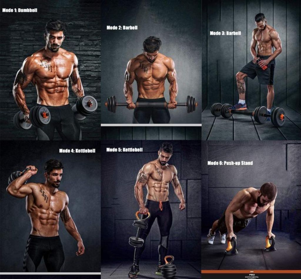 6-in-1 Free Dumbbells Weights Set 4 Multifunctional Barbell Kettlebells Push Up Stand FED