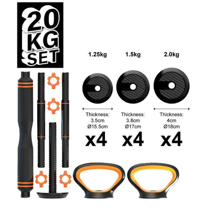 6-in-1 Free Dumbbells Weights Set 4 Multifunctional Barbell Kettlebells Push Up Stand FED