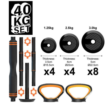 6-in-1 Free Dumbbells Weights Set 4 Multifunctional Barbell Kettlebells Push Up Stand FED