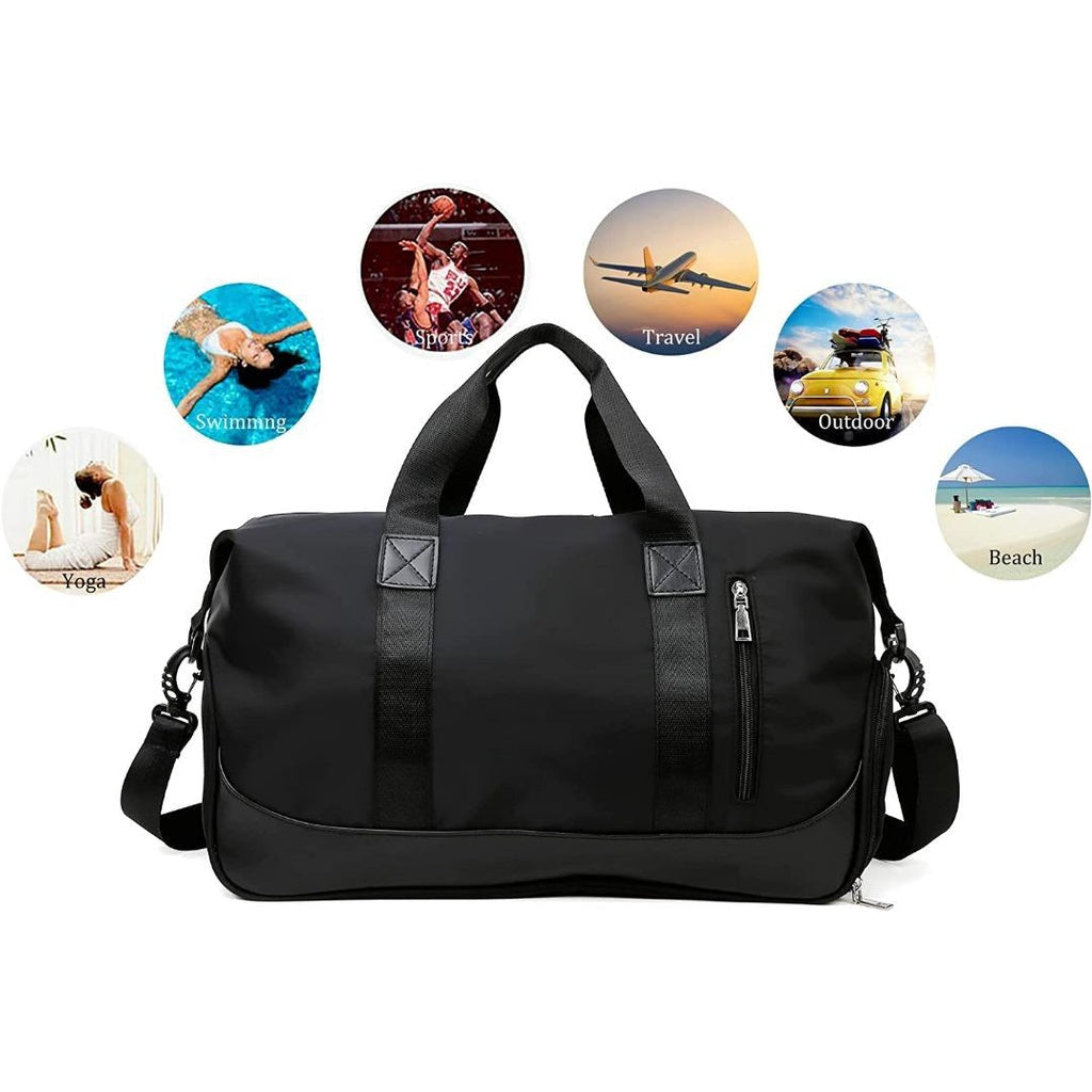 Kamelo Sports Gym Bag for Women and Men Travelling bags Weekender Carry On Workout Duffel Bag Overnight Shoulder Bag Lightweight with Shoes Compartment & Wet Pocket (Black)