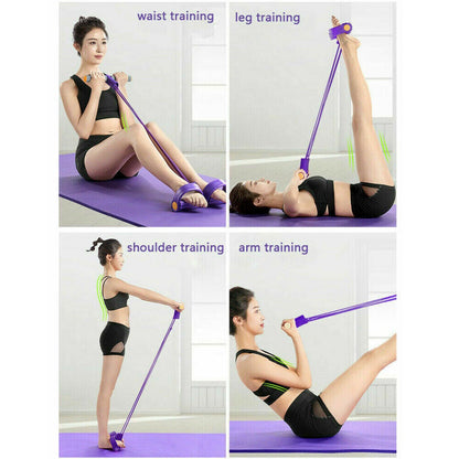 4-Tube Elastic Sit Up Pull Rope with Foot Pedal