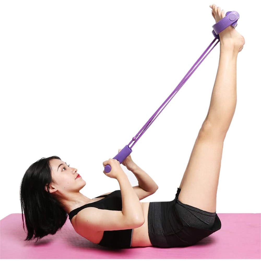 4-Tube Elastic Sit Up Pull Rope with Foot Pedal