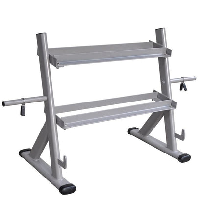 Pedon 2-TIER DUMBBELL RACK WITH SIDE WEIGHT PLATE STORAGE & BARBELL STORAGE