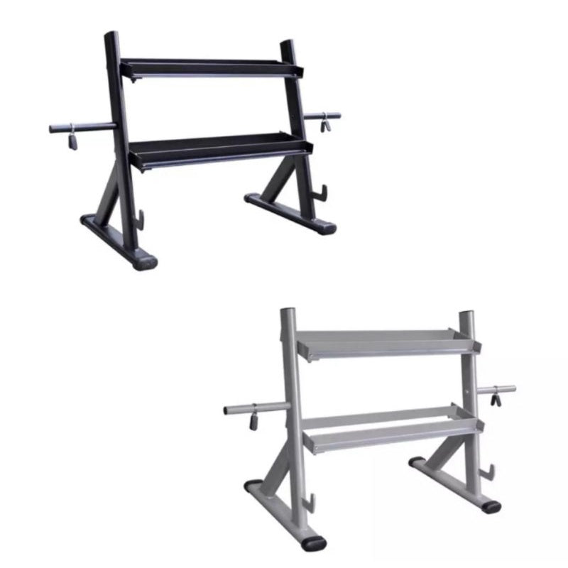 Pedon 2-TIER DUMBBELL RACK WITH SIDE WEIGHT PLATE STORAGE & BARBELL STORAGE