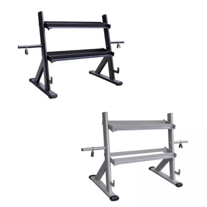 Pedon 2-TIER DUMBBELL RACK WITH SIDE WEIGHT PLATE STORAGE & BARBELL STORAGE