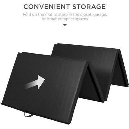 Folding Gym Mat 4-Panel Exercise Gymnastics Aerobics Workout Fitness Floor Mats w/Carrying Handles