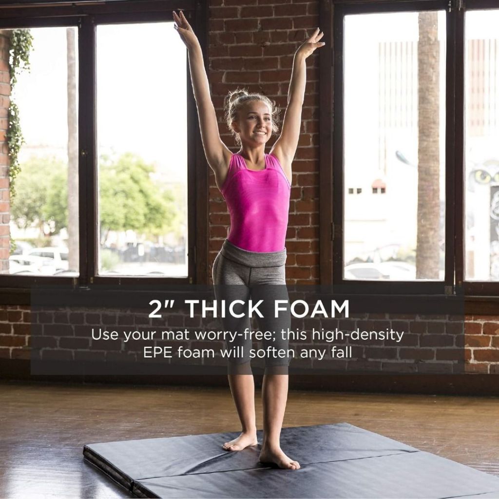 Folding Gym Mat 4-Panel Exercise Gymnastics Aerobics Workout Fitness Floor Mats w/Carrying Handles