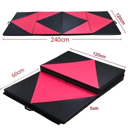 Folding Gym Mat 4-Panel Exercise Gymnastics Aerobics Workout Fitness Floor Mats w/Carrying Handles