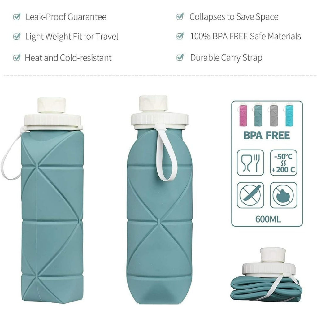 Tyso Collapsible Water Bottles Leakproof Valve Reusable BPA Free Silicone Foldable Travel Water Bottle for Gym Camping Hiking Travel Sports Lightweight Durable 20oz Dark Green