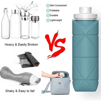 Tyso Collapsible Water Bottles Leakproof Valve Reusable BPA Free Silicone Foldable Travel Water Bottle for Gym Camping Hiking Travel Sports Lightweight Durable 20oz Dark Green