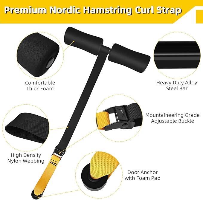 Nordic Curl, Adjustable Nordic Hamstring Curl Band for Leg Curls