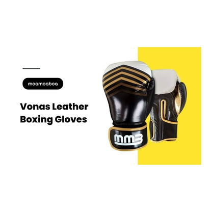 MMB Vonas Gold Leather Boxing Gloves Twin Straps
