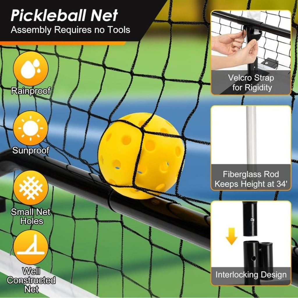 Pickleball Net, 22 FT USAPA Regulation Size Portable Pickleball Net, Steady Metal Frame for All-Weather Resistant Play