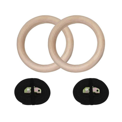 Wooden Gymnastic Rings(pair) Olympic Heavy Duty Adjustable Straps Pull Ups and Dips