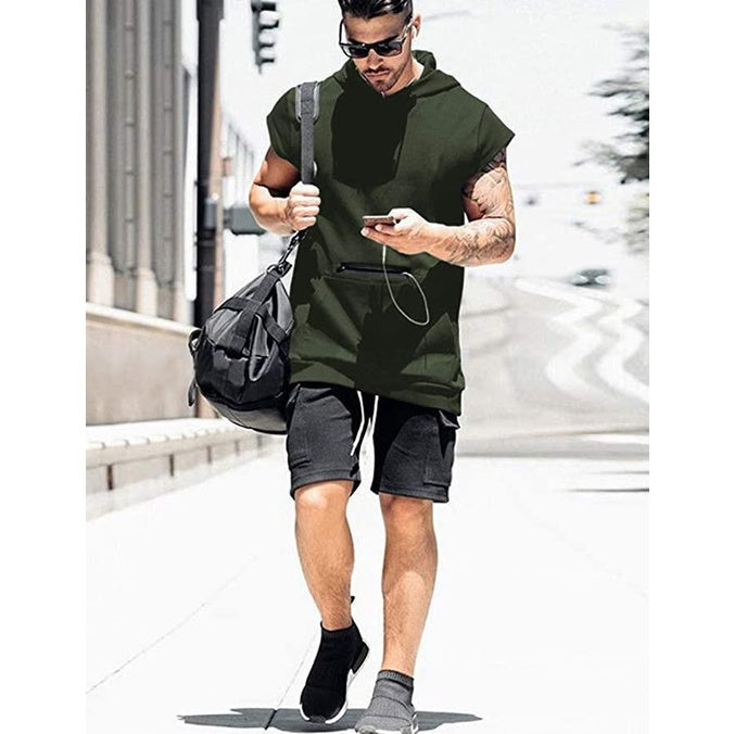 Moamoaboa Men's Gym Tank Tops Sports T Shirt Thin Fitness Muscle Vest Sleeveless Hoodies with Pockets