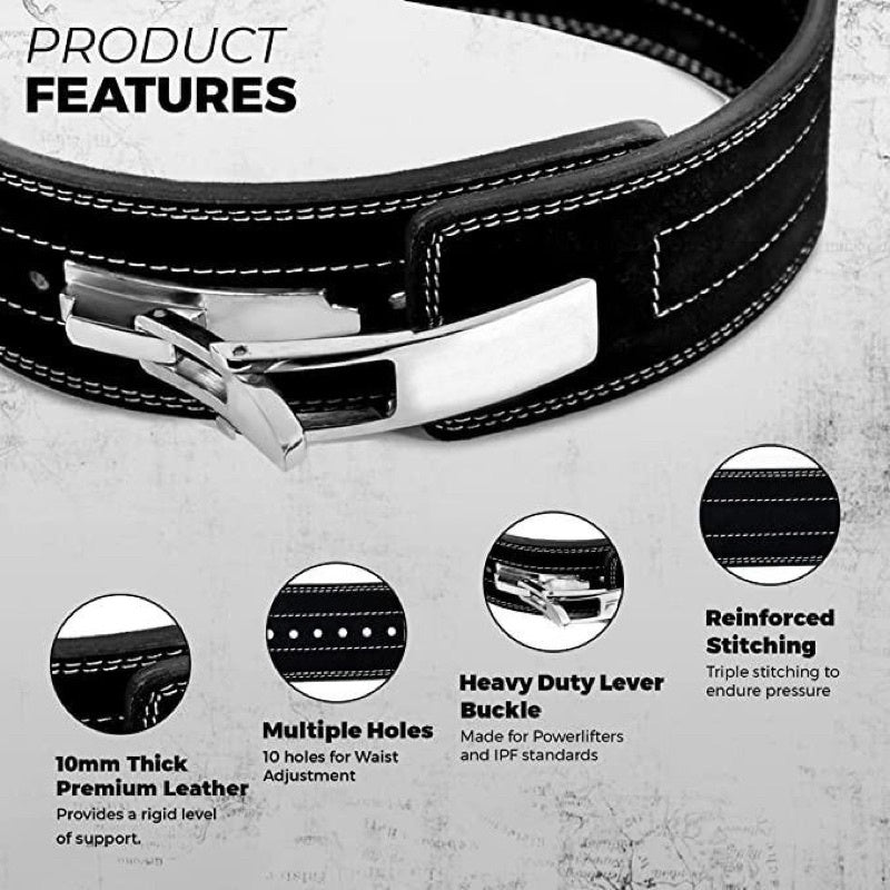 Lever Weight Lifting Leather Belt - 10mm Powerlifting Gym Belts for Men & Women