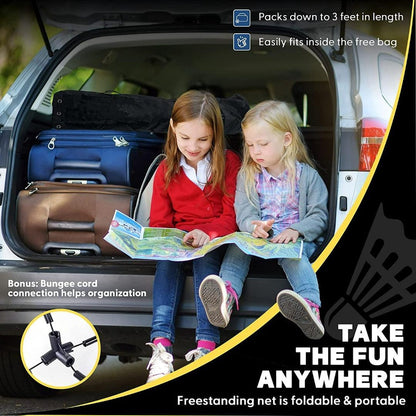 Badminton Pickleball Net - height adjustable portable net for junior tennis, kids volleyball & soccer, badminton racket