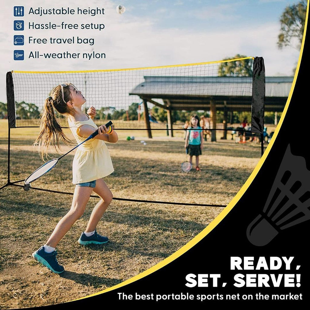 Badminton Pickleball Net - height adjustable portable net for junior tennis, kids volleyball & soccer, badminton racket