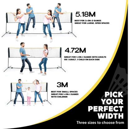Badminton Pickleball Net - height adjustable portable net for junior tennis, kids volleyball & soccer, badminton racket