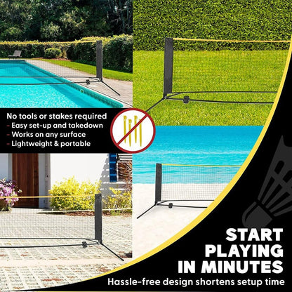 Badminton Pickleball Net - height adjustable portable net for junior tennis, kids volleyball & soccer, badminton racket