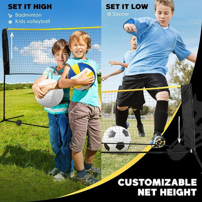 Badminton Pickleball Net - height adjustable portable net for junior tennis, kids volleyball & soccer, badminton racket