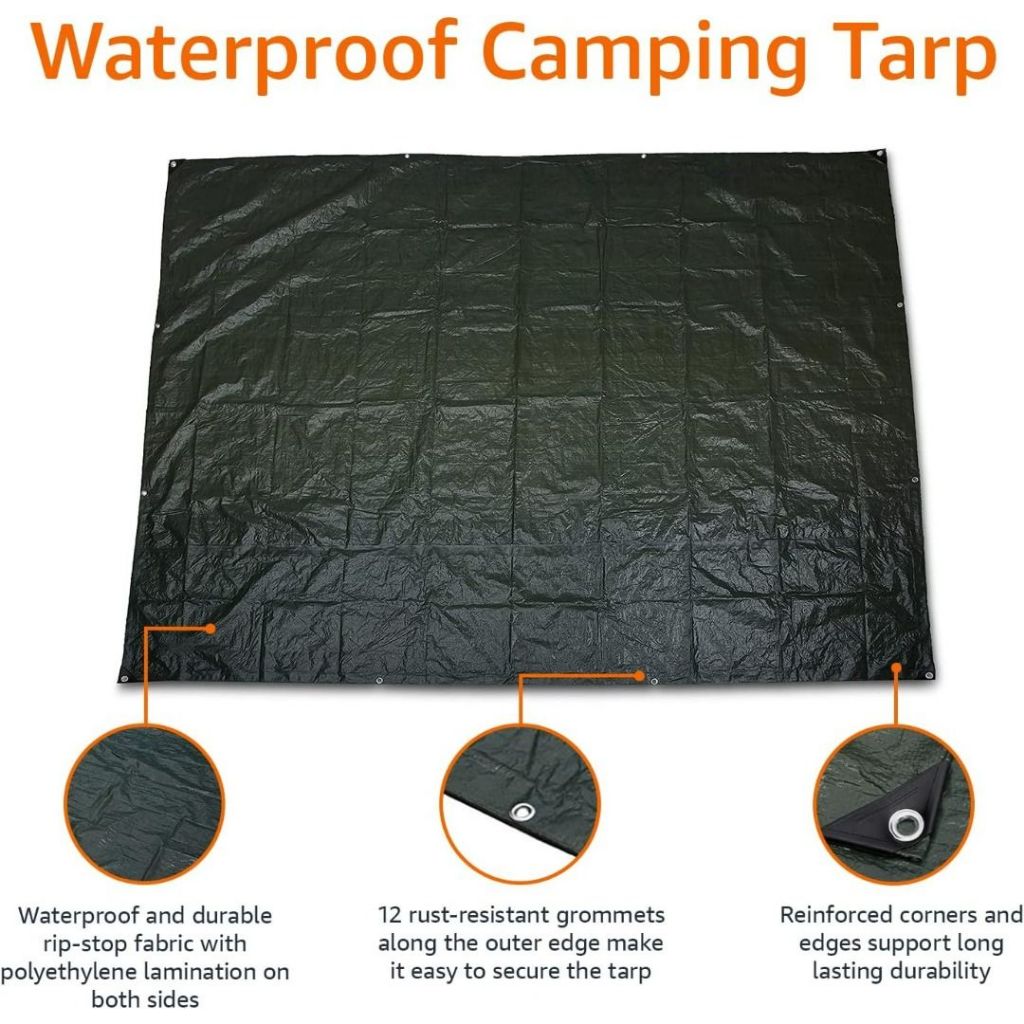 Large Waterproof Tarp Thick Poly Tarpaulin Ideal for Canopy Tents, Boats, RV or Pool Covers
