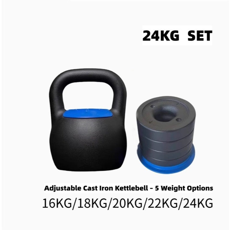 16KG/24KG Adjustable Kettlebell - 2kg Increments (8-24KG) for Home Gym, HIIT, CrossFit Training with Ergonomic Handle"